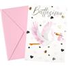 ICE TOYS Biglietto Auguri Battesimo con Tasca Portasoldi Formato 17 x 12 cm Rosa Cicogna