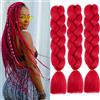 Saisifen Capo per Trecce Jumbo 3 Confezioni, 60 cm, Trecce Twist Box, Capo Intrecciato Sintetico per Donne e Bambini #A12 Rosso