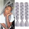 Saisifen Capo per Trecce Jumbo 3 Confezioni, 60 cm, Trecce Twist Box, Capo Intrecciato Sintetico per Donne e Bambini #A39 Grigio Chiaro