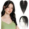 Elailite Hair Topper Donna Capelli Veri Clip 16g 30cm Protesi Toupee Posticci Toupet Silk Lace 8x10cm #1B Nero Naturale