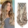 Dcbaboo Extension Capelli a Clip Ondulati Lunghi 45cm 8PCS Clip in Hair Extension Capelli Sintetici Finti Mossi Posticci per Capelli Ricci Naturale, Marrone dorato & Biondo candido