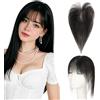 Elailite Hair Topper Donna Capelli Veri Clip 16g 30cm con Frangia Protesi Toupee Posticci Toupet Silk Lace 8x10cm #1B Nero Naturale