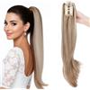 S-noilite 55 cm lungo coda di cavallo con pinza di estensione Claw on ponytail capelli naturali micro ondulati estensioni biondo sabbia & biondo sbiancamento