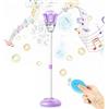 Generic Macchina automatica per bolle per bambini all'aperto, con supporto ricaricabile, con luce musicale, lampada da giardino regolabile, per feste all'aperto, matrimoni, giardino, patio (viola)