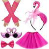 UDNFHL 1 Fascia per La Testa, 1 Gonna da Filo, 1 Paio di Guanti, 1 Paio di Occhiali E 1 Papillon, Abbigliamento da Fenicottero, Accessori per Abbigliamento per Feste, Accessori Creativi E Divertenti.