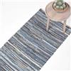 Homescapes, Tappeto intrecciato a mano in pelle e jeans, colore blu, 100% denim., Blu, 66 x 200 cm