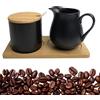 GOMETY Set di latte e zucchero, con coperchio, brocca per latte in ceramica nera e zuccheriera con vassoio di legno, bricco per zucchero e panna per cucina e caffè (nero opaco)