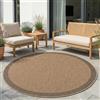 Carpetsale24 Tappeto Outdoor Rotondo 120 cm Beige, Resistente alle Intemperie Facile da Pulire, Tappeto Look Juta Naturale per Terrazza Balcone Soggiorno