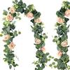 Lxoraziy Ghirlanda Eucalipto Artificiale con Fiori Rosa, Set di 2 Ghirlande Decorative 180 cm, Vite Eucalipto per Matrimoni, Tavoli, Archi, Porte, Decorazione Floreale Boho