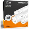 Eurocali 5x Tubi LED 120cm G13 T8 12W Professionale Super Efficienza Garanzia 5 Anni 1920 lumen - Luce Bianco Naturale 4000K - Fascio Luminoso 160° - Sostituzione Neon
