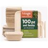 HAAGO - Set di Piatti e Posate in Foglie di Palma da 100 Pezzi (20 Piatti Quadrati (22 cm), 20 Ciotole Quadrate (450 ml), 20 Coltelli, 20 Forchette, 20 Cucchiai) Adatto al Microonde