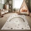 Paco Home Tappeto per bambini Tappeto da gioco moderno Camera dei bambini Effetto 3D Toni naturali Pelo morbido Robusto; facile da pulire Motivo arcobaleno Crema Sabbia, Dimensione:160x220 cm