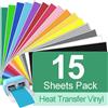 TAOYIO Vinile Termoadesivo per Tessuti, 15 Confezione Vinile di Trasferimento Termico per Cricut Joy, 14cm x 30.5cm Silhouette Cameo, per Magliette, Tessuti, Berretti Cappelli