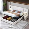 MLYYYDSS Letto imbottito 180*200cm, con schienale extra lungo, lampada da lettura con direzione regolabile, con porta di ricarica USB, letto contenitore idraulico, letto matrimoniale, tessuto in velluto,White