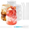 Zosenyer Bicchiere vetro con cannuccia set 4×530 ml, bicchiere con cannuccia vetro ondulato per caffè freddo, cocktail e matcha latte, con 4 cannucce e 2 spazzole