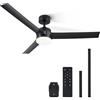 VONLUCE 132 CM Ventilatori da Soffitto con Luci e Telecomando Ventilatore da Soffitto Moderno Nero con 3 Pale Motore DC Reversibile Silenzioso a 6 Velocità per Camera da Letto Soggiorno Studio Patio