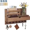 Relaxdays Portachiavi da Parete con cassetto e ripiano, Organizer Chiavi, 7 Ganci, AxLxP: 22x34x10 cm, Legno, Marrone