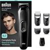Braun Rasoio Elettrico Barba e Capelli, Regolabarba Uomo e Tagliacapelli Uomo, 6-in-1 Styling Kit Adatto per Barba, Capelli, 50 Minuti di Utilizzo Senza Fili, Idea Regalo, Mgk3420, Nero