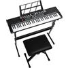 LEADZM Tastiera Piano 61 tasti, tastiera digitale con supporto per tastiera, panca per pianoforte, supporto per spartiti, cuffie, microfono, schermo LED, 3 modalità di apprendimento per principianti