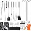 BUOAZR Set di 30 Posate per Barbecue, in Acciaio Inox di Alta qualità, Pinza per Barbecue, cavatappi, Set con Valigetta e Tappetino per Barbecue, per Uomini, Regalo per Campeggio, Argento