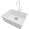 PRIMAGRAN Lavandino sottotop Bianco 56x44cm, Lavello in Granito a 1 vasca + Rubinetto 32x20cm + Set di accessori, Lavabo da Cucina al Mobile 60cm - Venezia Easy S073