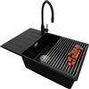 PRIMAGRAN Lavandino da Cucina Nero 78x50cm, Lavello in Granito a 1 vasca + Rubinetto 40x38cm + Set di accessori, Lavabo da Cucina Incasso al Mobile 60cm - Copenhagen Top S613