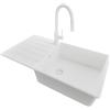 PRIMAGRAN Lavandino da Cucina Tutto Bianco 90x50cm, Lavello in Granito a 1 vasca + Rubinetto 40x20cm + Set di accessori, Lavabo da Cucina Incasso al Mobile 60cm - Copenhagen Top S680