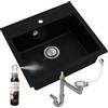 empiria SINK QUALITY SINK Quality Lavello Cucina 1 Vasca Negro 56 x 51 cm - Sifone Pop Up e impregnazione inclusi - Lavandino in Granito Cucina al mobile 60 cm
