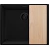 PRIMAGRAN Lavello da Cucina Tutto Nero 56x47cm, Lavandino in Granito a 1 vasca + Set di accessori, Lavabo da Cucina Incasso al Mobile 60cm - London Slim S359