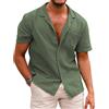 COOFANDY Camicie da uomo in lino casual a maniche corte camicie da uomo button down vacanza spiaggia camicia, F- Foglia di Pal, L