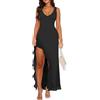 XFSRG Vestito Donna Sexy Spacco Maxi Lunga Scollo a V Elegante Estivo Senza Maniche Orlo a Volant Abito per Sera Festa Cocktail