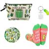 Wasise Pickle Gifts - 4 divertenti regali sottaceti con calzini, portachiavi adesivi e borsa per il trucco, regalo di supporto emotivo, divertenti calzini con scritta Just a girl who loves pickles