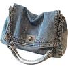 Wedhapy Borsa tote per donna borsa tote in denim casual oversize con tracolla a catena a tracolla versatile minimalista di capacità estetica per il lavoro