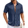 COOFANDY Camicia da uomo a maniche corte a righe, camicia estiva da uomo, a maniche corte, leggera, per il tempo libero, per vacanze, spiaggia e Smart Casual, bianco/blu scuro, M