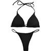 Wisebom Costume da Bagno Donna Triangolo Imbottito Costumi da Mare Due Pezzi Halterneck Swimwear Triangolo e String Bikini Nero (IT, Testo, S, Regular, Regular, Nero)