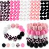 ASTARON 100 pezzi di perline in silicone da 15 mm per la creazione di portachiavi, perline rotonde rosa chiaro nere bianche per bracciali penne artigianato creazione di gioielli