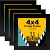 Egofine Set di 4 cornici portafoto, 10 x 10 cm, in legno, con vetro acrilico, quadrate, per decorazione murale o da tavolo, perfette per ritratti, casa, ufficio, nere