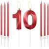 mciskin Candele per il 10° compleanno in Rosso - Design 3D Numero 10 per Torta con Set di 6 Candele Lunghe/Sottili, Decorazione Rosso per Torta per la Festa del 10° Compleanno della Ragazza, Forniture