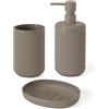 Inbagno Set Accessori Bagno 3 Pezzi Tortora Cannettato Con Dispenser, Porta Spazzolini E Porta Saponetta - Linea Arizona