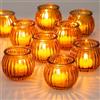 NUPTIO Portacandele Set di 12 Portacandele In Vetro Ambrato A Forma di Zucca A Coste Votive In Serie Decorazioni Di Natale Halloween Festa Di Nozze Centrotavola Soggiorno