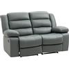 HOMCOM Divano 2 Posti Reclinabile di 135° e Imbottito con Schienale Diviso e Poggiapiedi Incluso, in Pelle PVC e Acciaio, 168x93x102 cm, Grigio|Aosom
