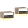 HOMCOM Set 2 Comodini Sospesi con LED RGB Integrati e Regolabili con APP, Cassetto e Ripiano, 37x32x21 cm, Bianco Color Legno | Aosom Italy