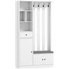 HOMCOM Appendiabiti 180 cm con Panca Porta Scarpe, Soluzione 4-in-1 con Ripiano Regolabile, 4 Ganci e Scomparti Aperti, per Ingresso Soggiorno, Bianco | Aosom Italy
