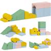 AIYAPLAY Set di 12 Blocchi Morbidi per Bambini, Rivestimento in Velluto a Coste e Lavabile, 160x40x40 cm, Pastello | Aosom Italy