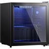 HOMCOM Frigorifero per Bevande per 48 Lattine con Porta a Doppio Vetro, Ripiano Regolabile e Illuminazione LED, 45x44,5x51 cm, Nero | Aosom Italy