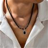 SHIXIN Perline nere con collana con ciondolo quadrato per uomo Accessori alla moda sul colletto al collo 2023 Gioielli di moda Decorazione regalo maschile