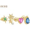 ROXI 925 Sterling Silver Cuore colorato Goccia d'acqua Stelle Luna Fiore Orecchino a bottone per le donne Orecchini con zirconi Gioielli islamici