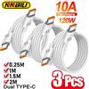 NNBILI 3 pezzi universale 120W 10A caricabatterie rapido PD doppio tipo C cavo di ricarica rapida cavo dati per iPhone 16 17 Samsung HUAWEI