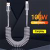 OLOEY Cavo di ricarica a molla per auto da 25 cm a 1,5 m Cavo di ricarica rapida da USB C a tipo C da 100 W per iPhone 16 15 Huawei Xiaomi Samsung Cavo di tipo C