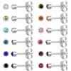 NONE 12 paia di orecchini a bottone per piercing all'orecchio, orecchini a bottone con pietra portafortuna multicolore in acciaio inossidabile chirurgico per pistole per piercing all'orecchio